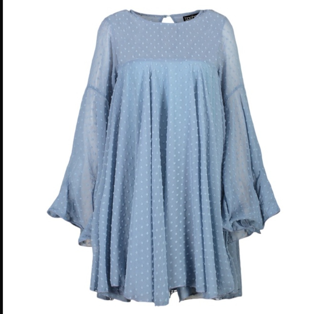 NWT Women’s Dobby Mesh Long Sleeve Flowy Blue Boho Dress Sz 12/ large - Picture 3 of 5